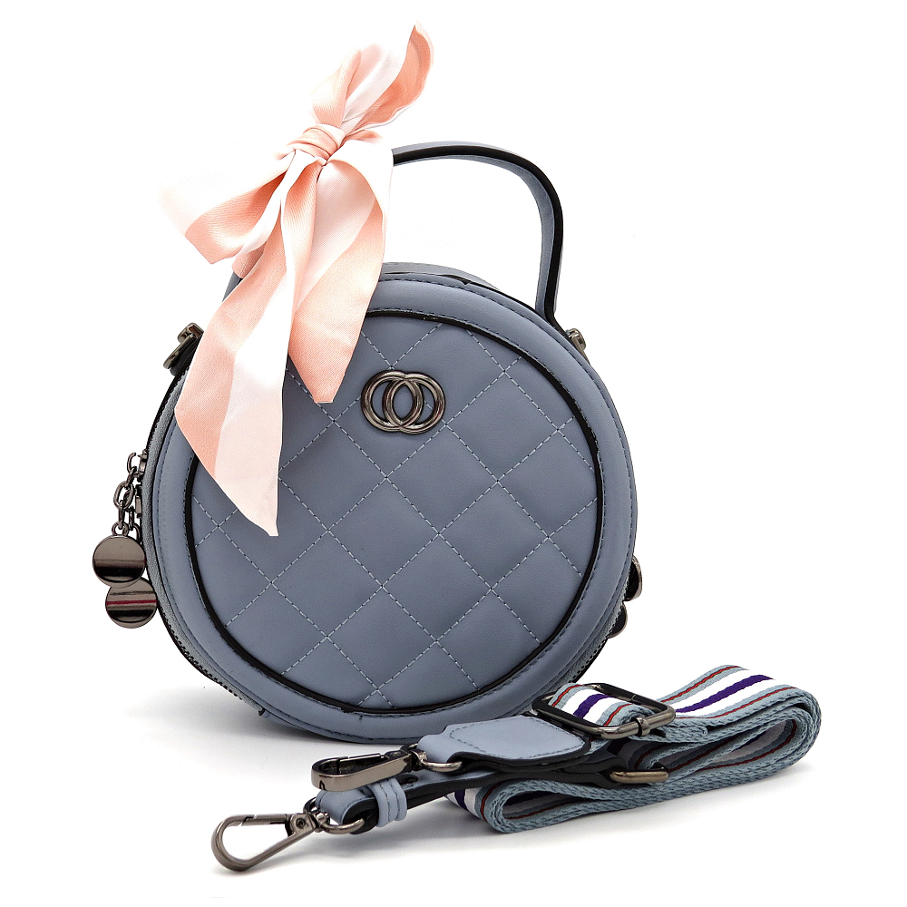 Bolsa Feminina Tiracolo Redonda com Laço Removível Azul