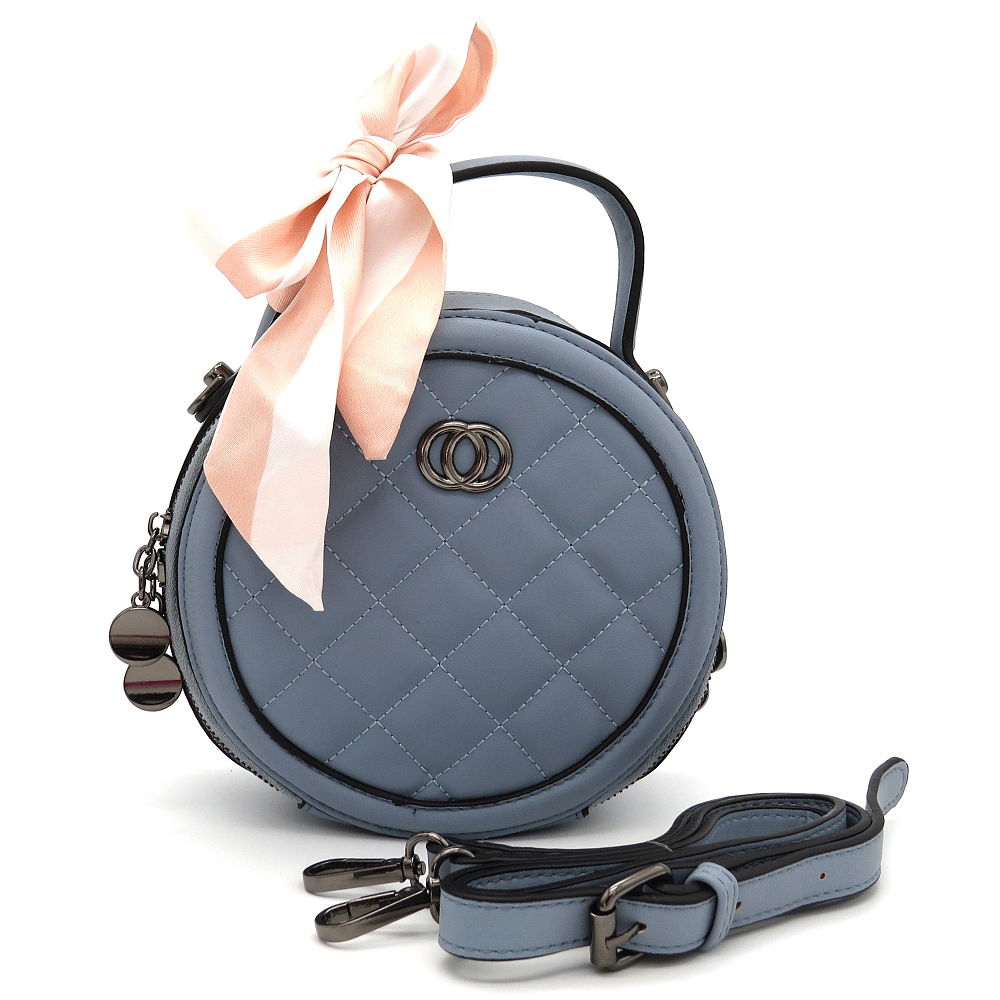 Bolsa Feminina Tiracolo Redonda com Laço Removível Azul (3)