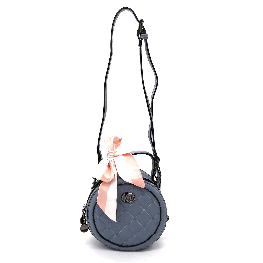 Bolsa Feminina Tiracolo Redonda com Laço Removível Azul (6)