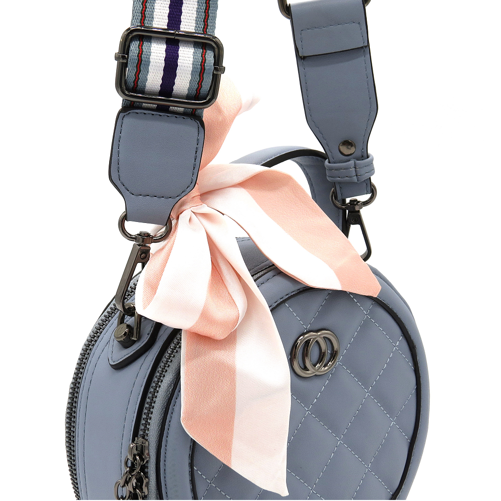 Bolsa Feminina Tiracolo Redonda com Laço Removível Azul